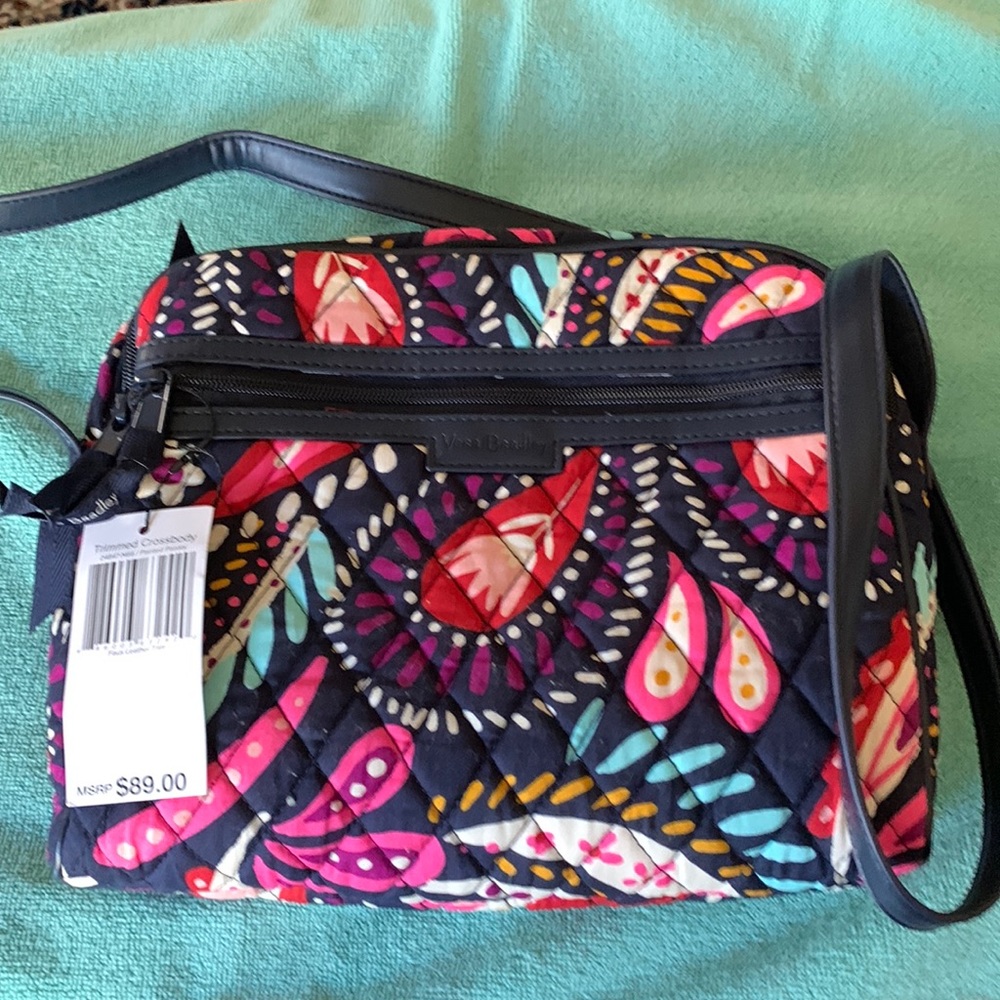 Three compartment trimmed crossbody bag